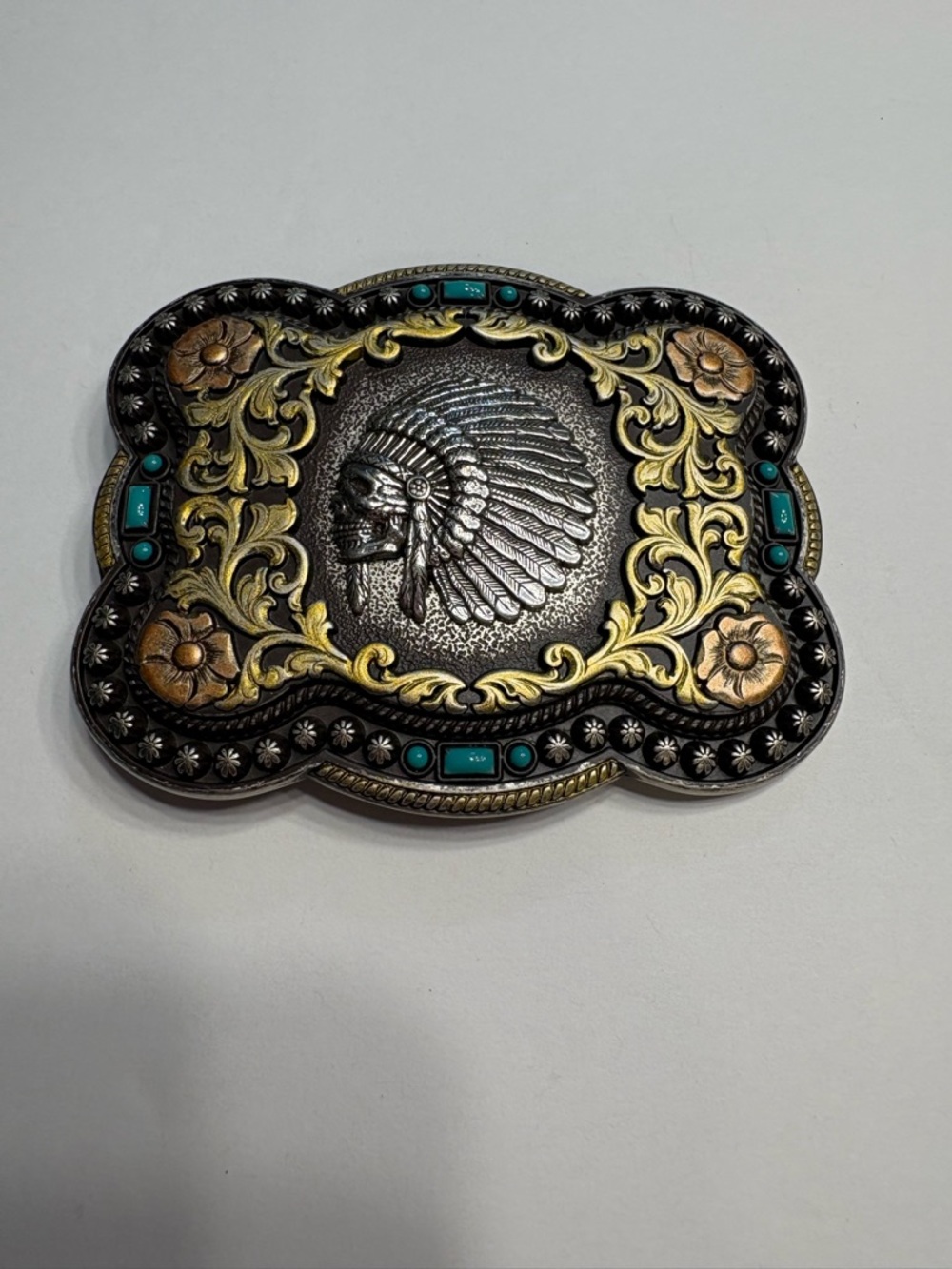 Nacona 
Indian Chief Skull Belt Buckle